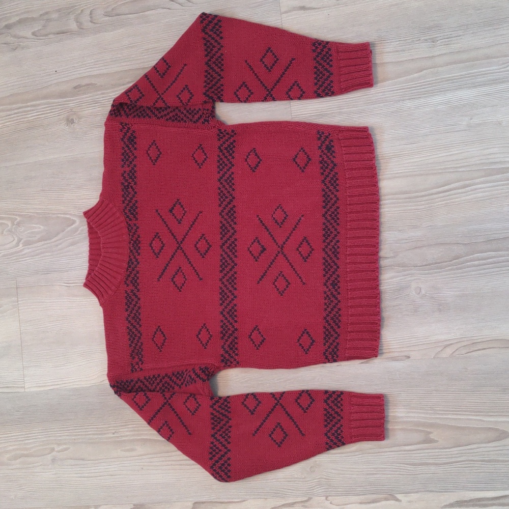 Birch Bros Ramie cotton blend red mock neck Native American type simple design